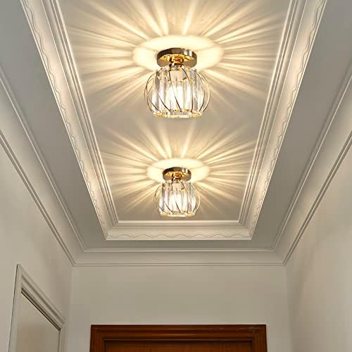 Hudi Fyier Chandelier Crystals Ceiling Lighting Fixtures, 2 Pack Semi Flush Mount Ceiling Light for Kitchen Hallway Dining Rooms Living Rooms Bar (Gold)