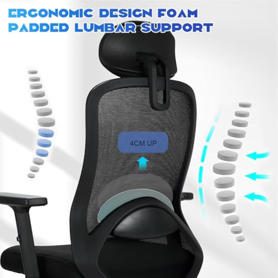 Durrafy Ergonomic Office Chair, High Back Desk Chair With Adjustable Armrests and Lumbar Support, 90°-130° Tilt Function (Lockable), Mesh Computer Chairs for Home/Office, Black