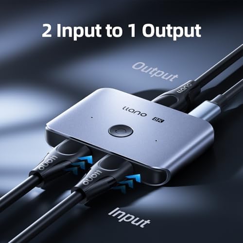 llano HDMI 2.1 Switch, 8K Bi-Directional Switch Splitter High Speed 48Gbps Supports 8K@60Hz 4K@120Hz HDCP2.3, Aluminum HDMI Switcher for PS5/PS4 TV Box/Xbox Series X/S, TV Fire Stick, ect.