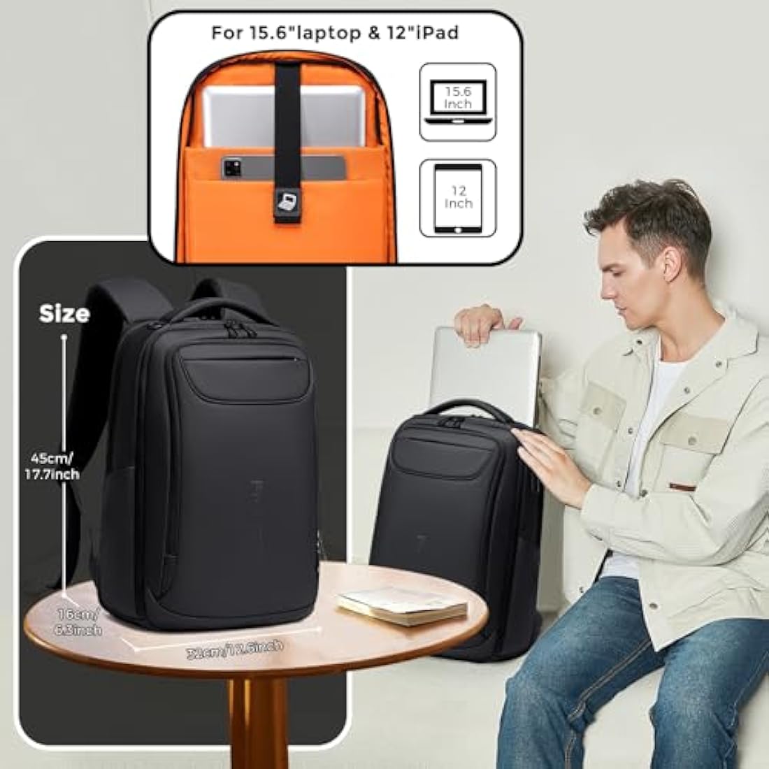 FENRUIEN Business Laptop Backpack for 15.6 Inch 1800D Business Backpack Men with Charging Port Computer Bag Durable Anti-Theft High-Tech Daypack Water-Resistant Casual Daypack