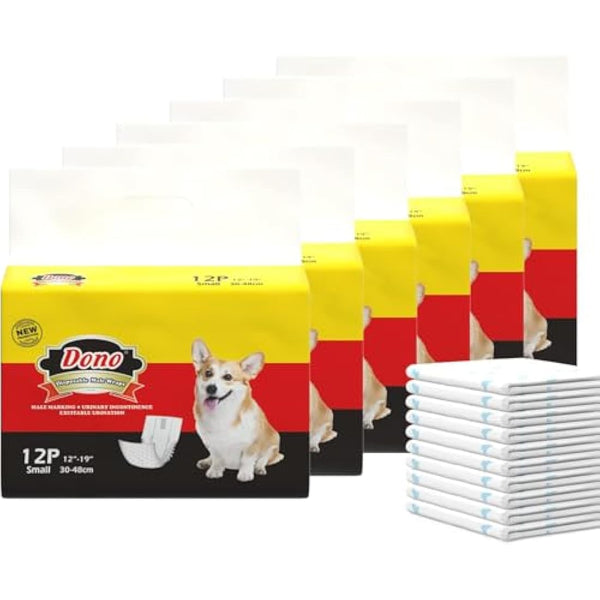 Dono Dog Nappies Disposable,Belly Bands,Male Dog Wraps with Wetness Indicator,Super Absorbent&Leak-proof,Puppy Nappies for Incontinence,Marking Issues,Traveling (6S -72count)