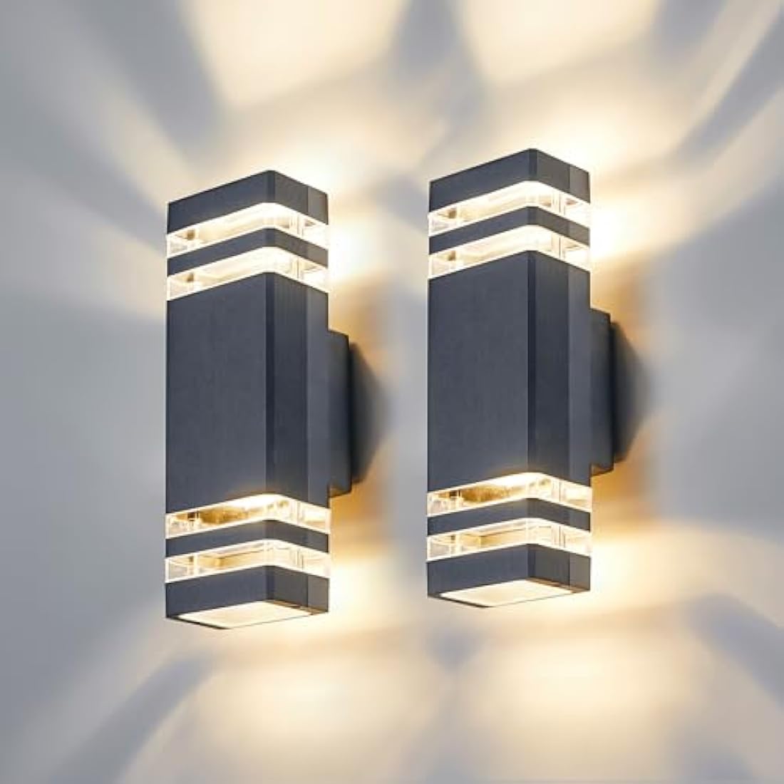 CELAVY Outdoor Wall Lights Mains Powered Outside Up Down Lights, IP65 LED Porch Front Door Light, Waterproof Square GU10 Exterior Modern Lighting External Electric Sconce Lamp for House 2 Pack, Grey