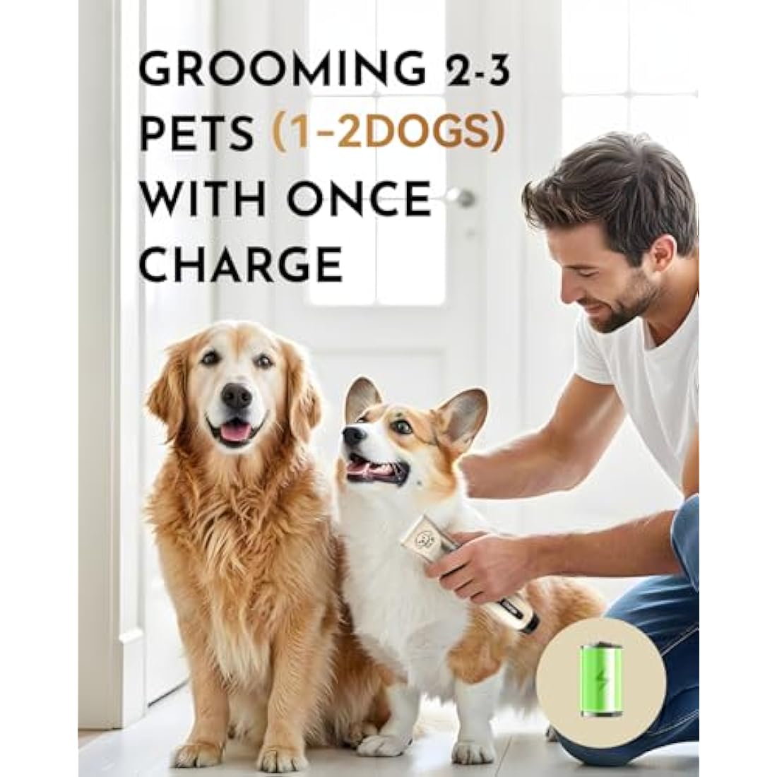Dog Clippers, Rechargeable Low Noise Cordless Pet Clippers, with 4 Guide Combs and Cleaning Brush Nail Kits