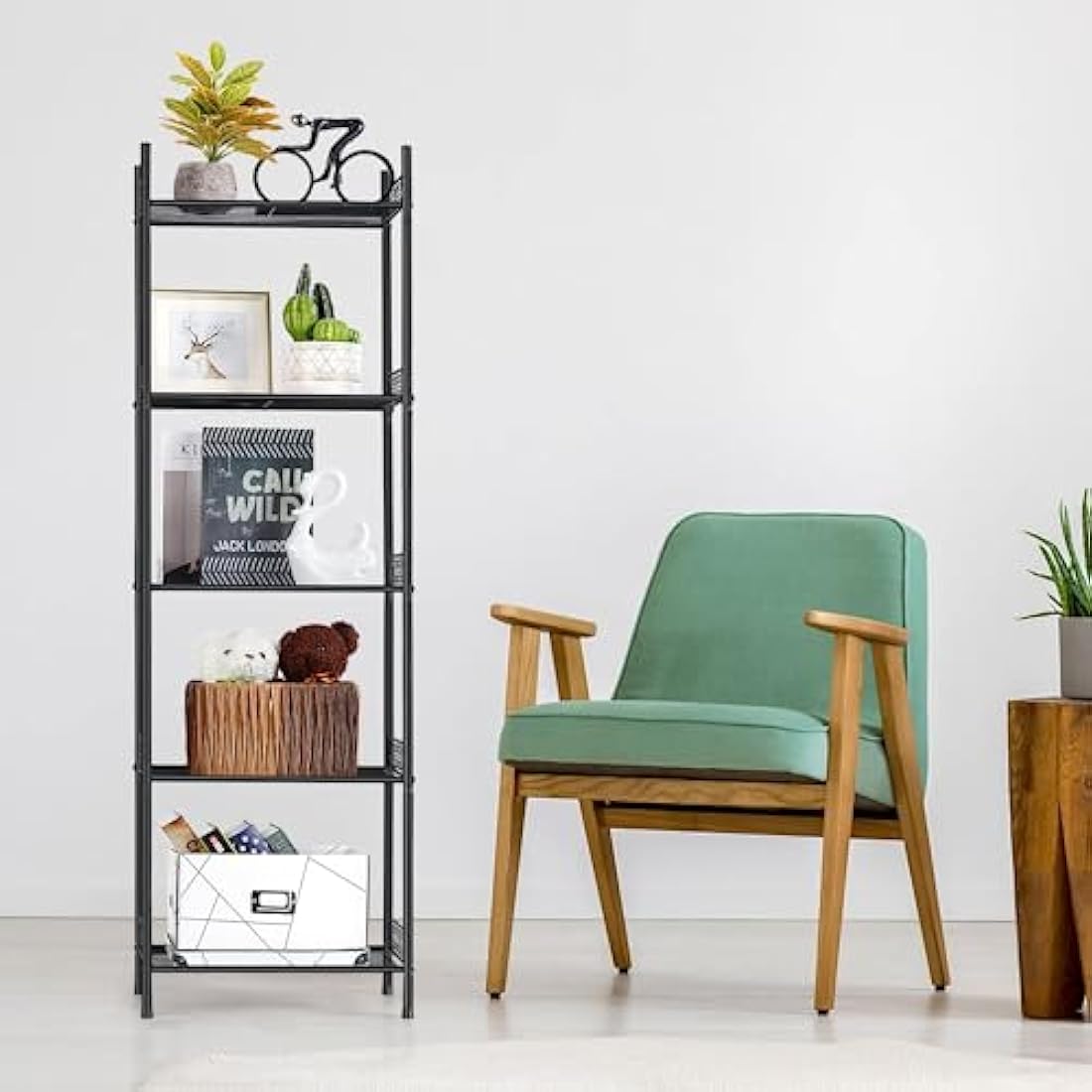 5 Tier Shelving Unit, Wire Shelving Unit Metal Storage Shelf Free Standing Storage Rack, Wire Organisation Racking Shelves for Pantry Kitchen Livingroom Bathroom Office, 41*32*145 CM, Black