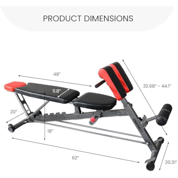 Finer Form Multi-Functional FID Weight Bench for Full All-in-One Body Workout – Hyper Back Extension, Roman Chair, Adjustable Ab Sit up Bench, Incline Decline Bench, Flat Bench