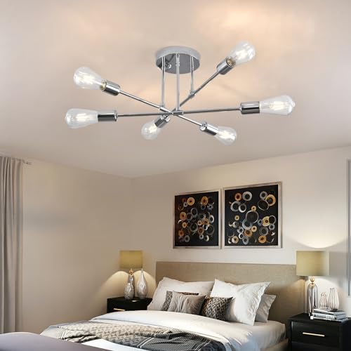 Hudi Fyier Modern Chandelier Light Fixtures, 6 Lights Modern Semi Flush Mount Ceiling Light, Pendant Lighting for Living Room Bedroom Dining Room Kitchen Office