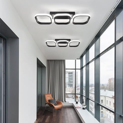 EIDISUNY Ceiling Light 3 Rectangles LED Latest Personality Simple Black Modern Led Ceiling Light for Hallway Entrance Office Bedroom Kitchen Living Room Aisle 33W Cool White Light 6000K (Black)