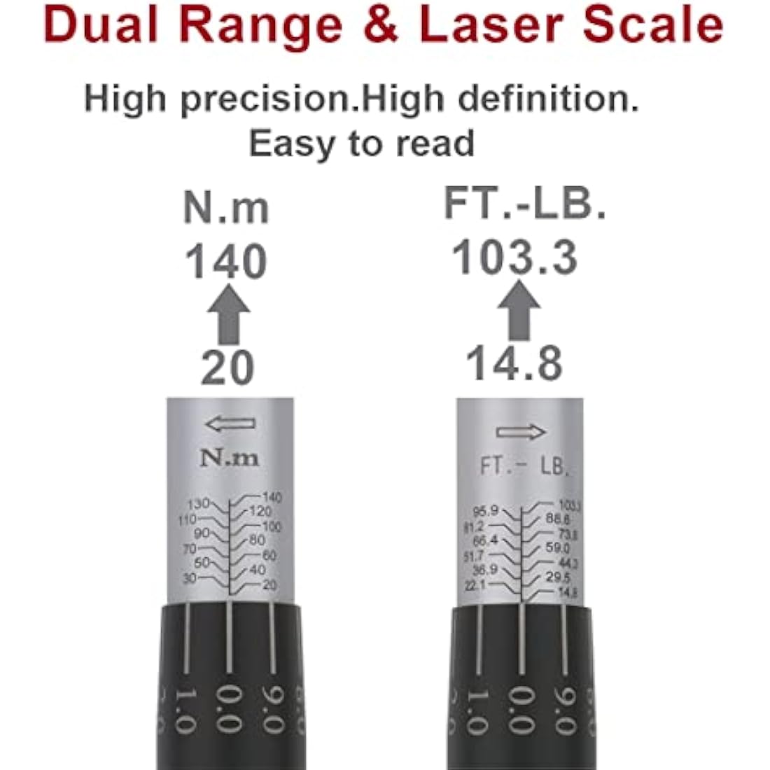FOURROBBER 3/8-inch Drive Dual-Direction Click Torque Wrench Set 90-Tooth High Accuracy ± 3% Torque Wrench with Buckle 20-140Nm