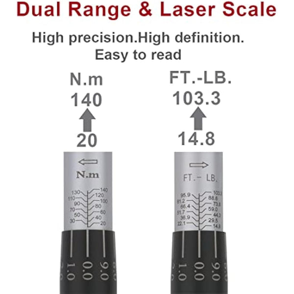 FOURROBBER 3/8-inch Drive Dual-Direction Click Torque Wrench Set 90-Tooth High Accuracy ± 3% Torque Wrench with Buckle 20-140Nm