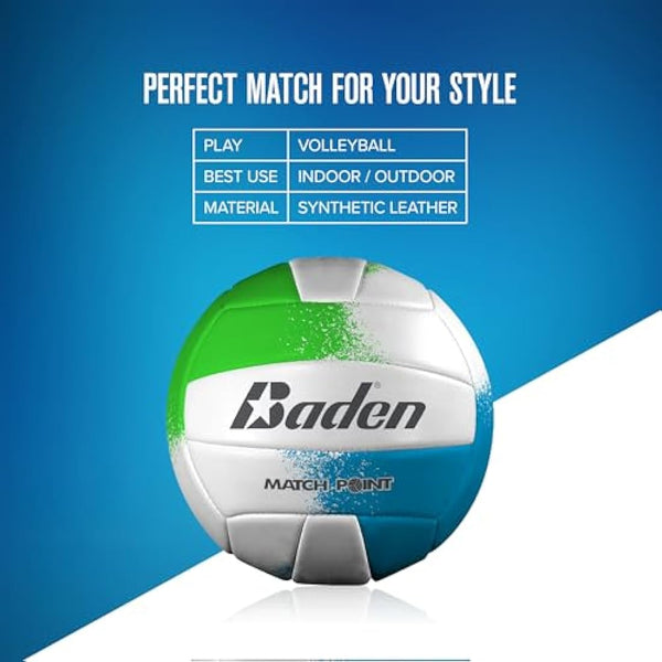 Baden Match Point Cushioned Synthetic LeatherOutdoor Recreation Backyard Volleyball + College Camp Ball All Ages Official Size 5