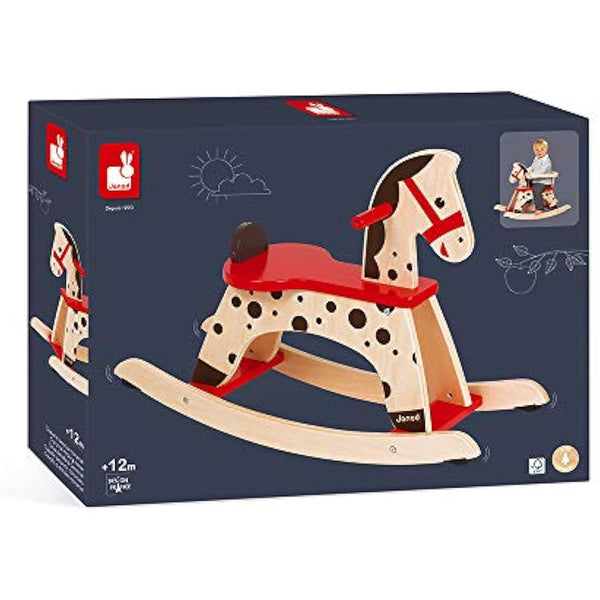 Janod - Caramel Wooden Rocking Horse - Toddler Toy - Learning Balance - For children from the Age of 1, J05984, Brown and Red