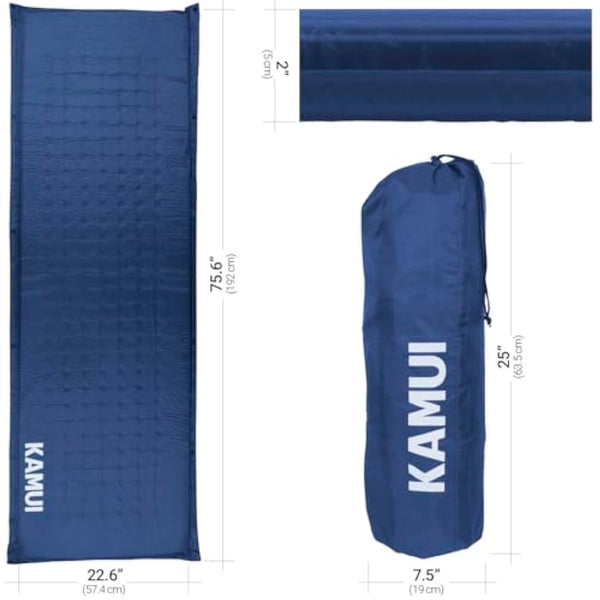 KAMUI Self-Inflating Sleeping Mat | 5cm Thick Pad | Connectable with Multiple Mattresses for Tent & Family Camping (Blue)