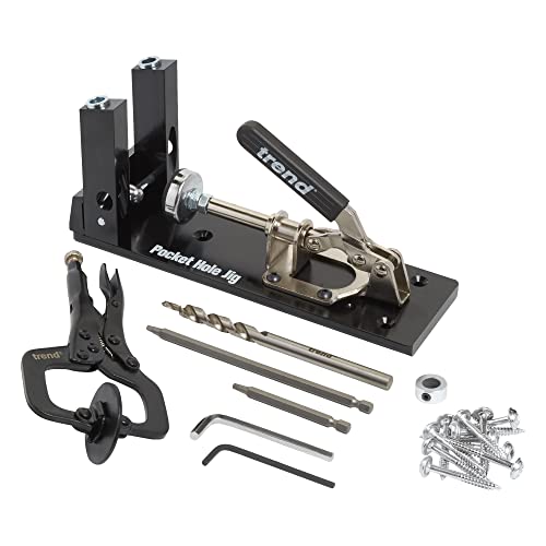 Trend Pocket Hole Jig Pro Kit with Pocket Hole Jig, Support Rods & End Stops, Face Clamp, HSS Drill Bit & Depth Collar, Square Drive Bits, 100 Screws & Storage Case, PH/JIG/AK , 12.7-38mm
