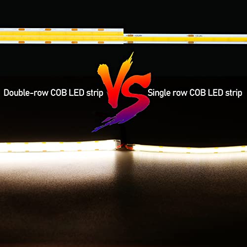 GOMING 32.8ft(10M) 24V Double Row COB LED Strip Light Natural White 4000K 6000LEDs CRI 93+ 20000lm Uniform Glow Dotless Not Waterproof IP20 Flexible