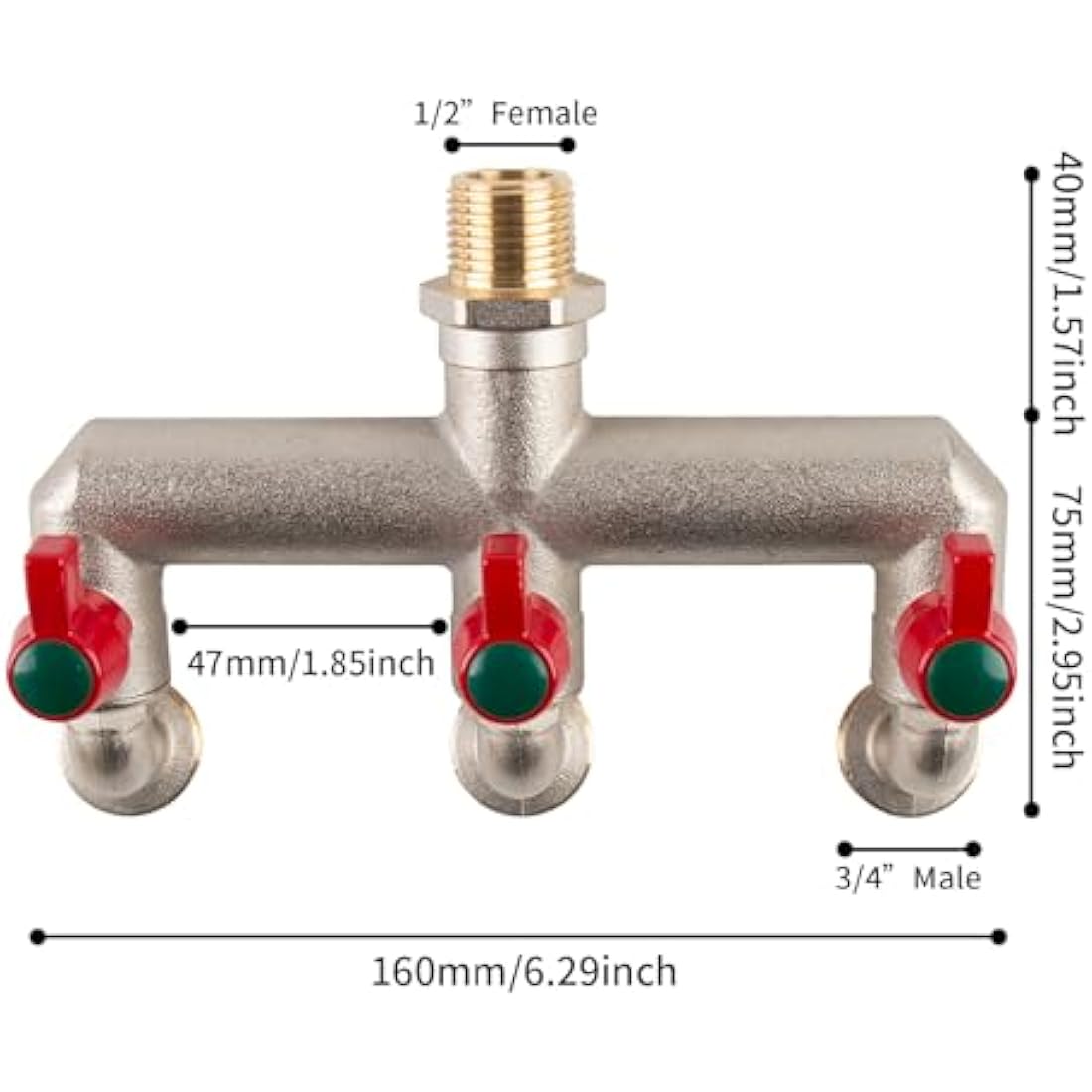 Hydrogarden Multi-Tap Connector 3-Way, G1/2 Inch Inlet and Three G3/4 Inch Outlet Outside Taps, Frost-Proof Outside Spigot Replacement with 3 Outlets for Home