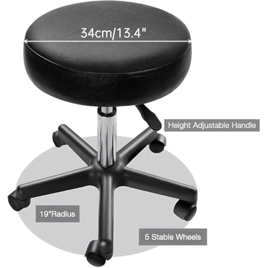 Display4top Black Adjustable Rolling Cushion Tattoo Massage Hydraulic Salon Stool,5 Wheels