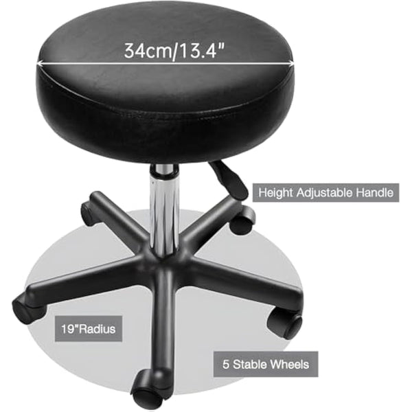 Display4top Black Adjustable Rolling Cushion Tattoo Massage Hydraulic Salon Stool,5 Wheels