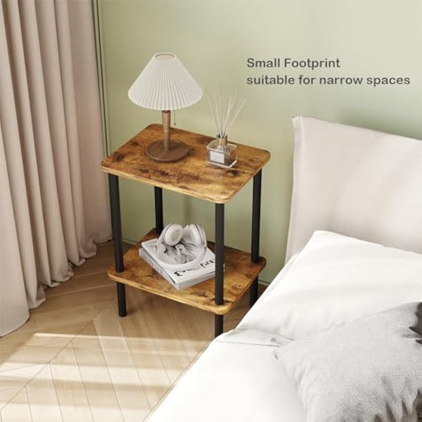 APICIZON 2 Tier Side Table, Narrow End Table with Storage Shelf, Bedside Table Nightstand for Small Spaces, Bedroom, Living Room, Entryway, Farmhouse, No-Tool Assembly, Rustic Brown