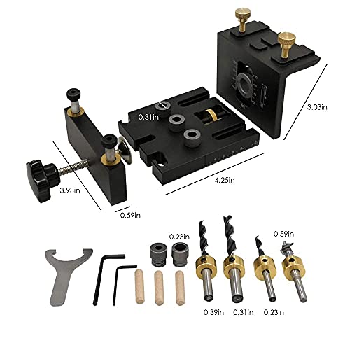 GJCrafts Woodworking Doweling Jig Kit 3 in 1 Pocket Hole Jig Kit Toolwith Positioning Clip Adjustable Drilling Guide Puncher Locator Carpentry Tools DIY Tool for Furniture（ 6/8/10/15mm）