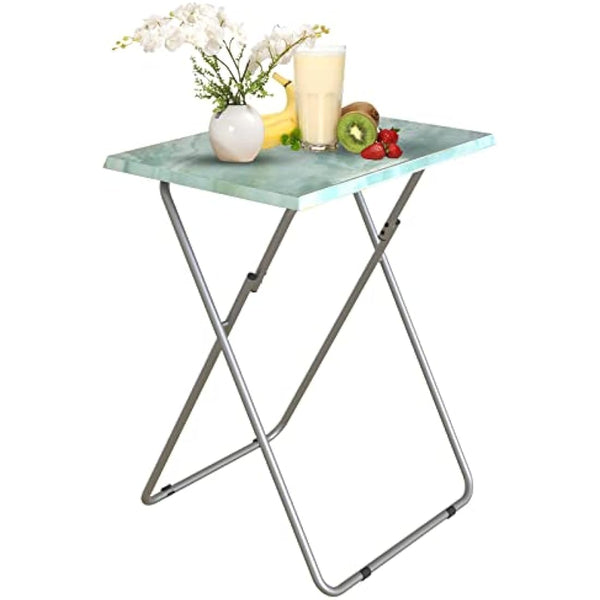 Huhote Small Folding Table, Folding Snack Table, TV Tray Tables, Balcony Foldable Tables, Outdoor CampingTable, SofaTable, SideTable, EndTable, LaptopTable for Small Space Living Room (Blue Marble)