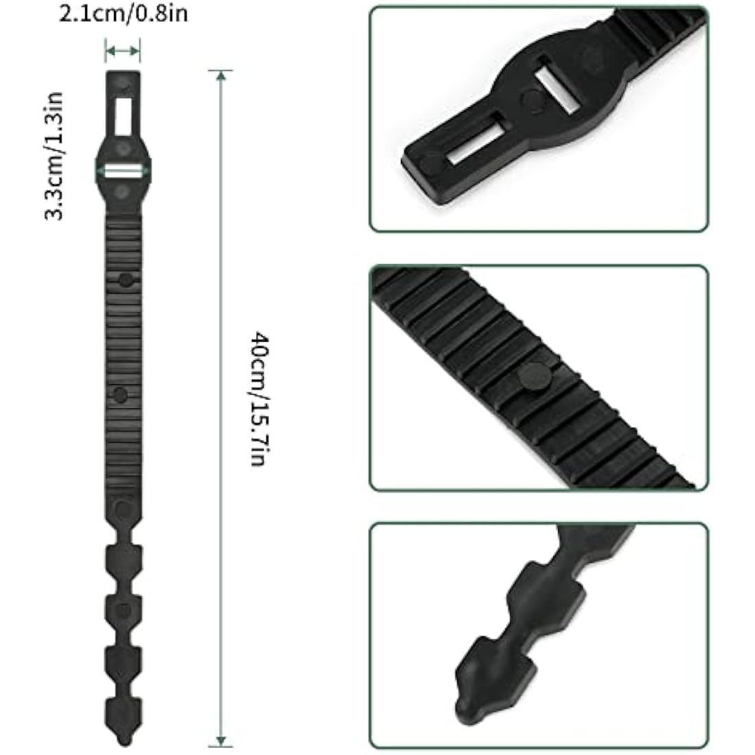KINGLAKE 4Pcs 40cm Black Tree Ties Straps Supports Heavy Duty Shrub Ties Adjustable Interlock Garden Tree Ties for Shrub Rose Tree Plant Support