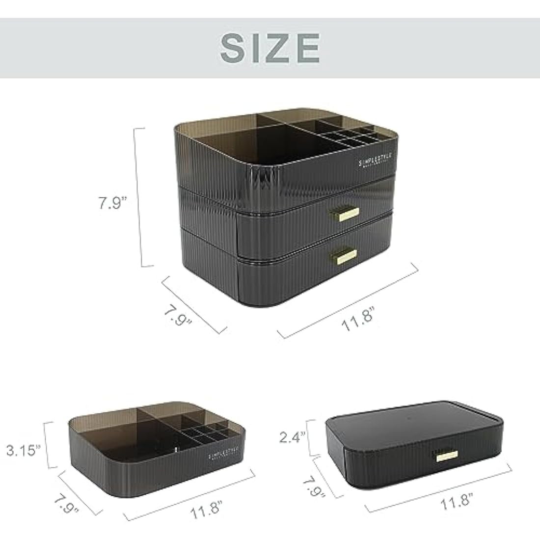 Womanht Makeup Organizer with 2 Drawers, Cosmetics Organizer for Bedroom and Bathroom Vanity Countertops, Large Capacity Cosmetic Storage Box for Skincare Cream Perfume Lipstick Dresser Counter-Black