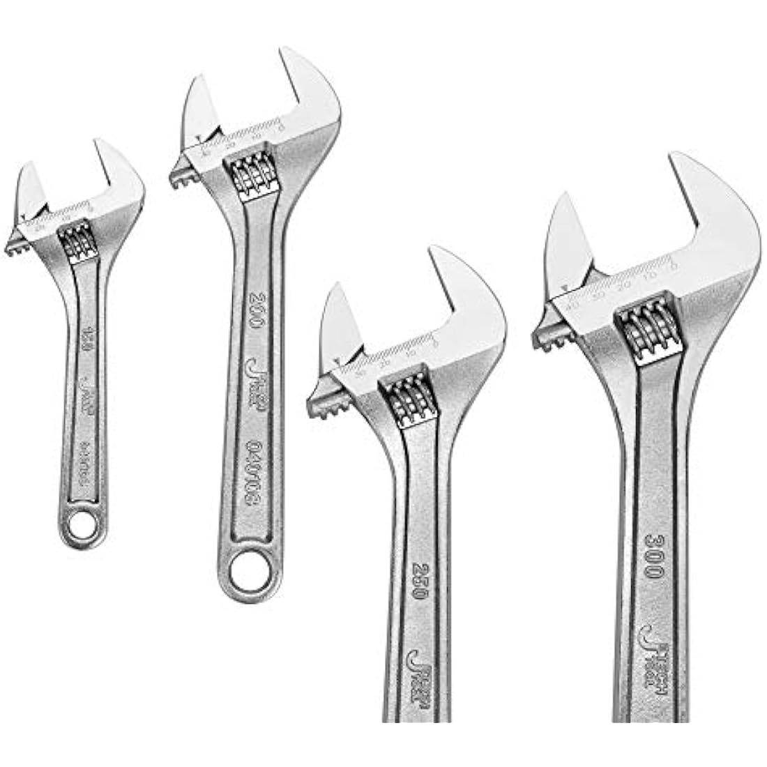 Jetech 4pcs Adjustable Spanner Set, Metric + SAE Professional Heavy Duty Adjustable Wrench Set Include 6in, 8in, 10in, 12in, Industry Grade Shifter Spanners with Large Opening, Roll-up Pouch