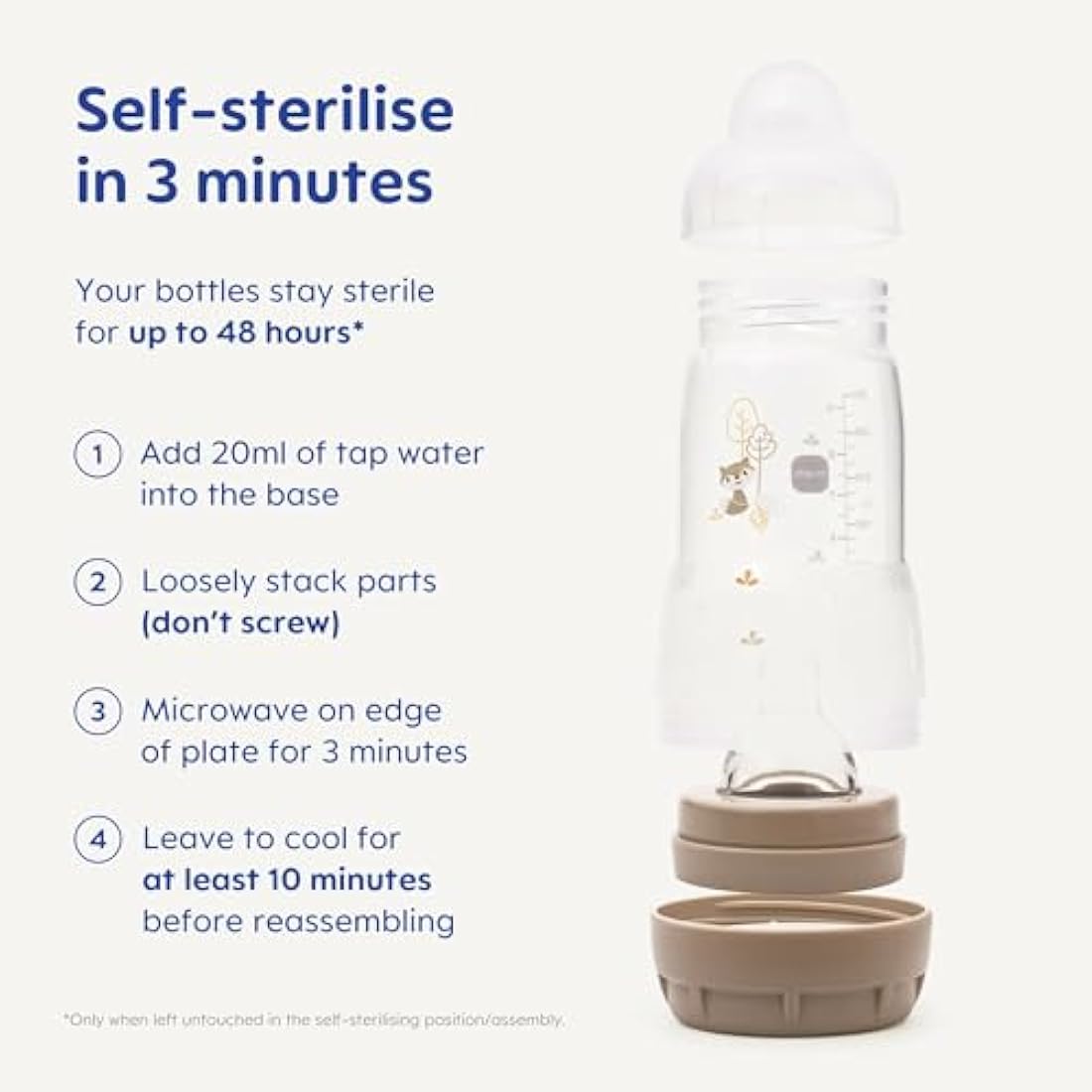 MAM Easy Start Anti-Colic Bottle Starter Set | Includes 4X Feeding Bottles and MAM Original Start 0-2 Month Soother | Self-Sterilising | Baby Gift Set of Newborn Essentials | White (Various Designs)