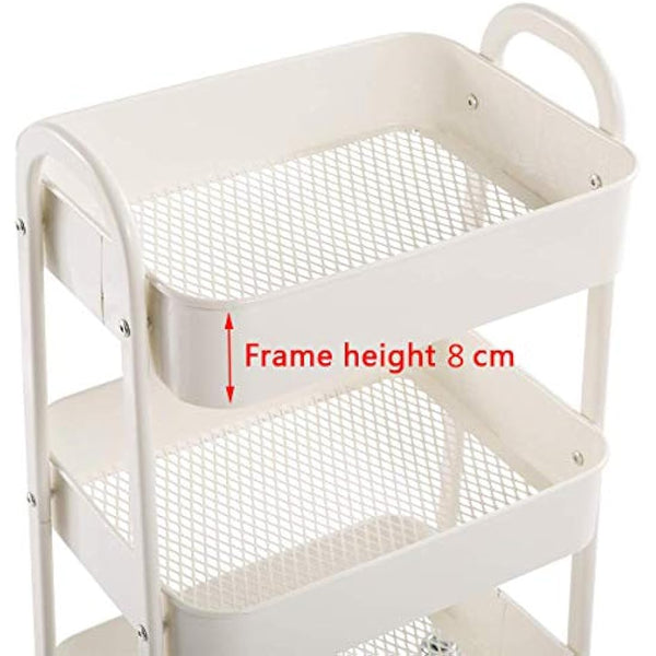 DOEWORKS Storage Trolley on Wheels Kitchen Trolleys Metal 3-Tier Trolley for Book Beauty Craft Trolleys Rolling Utility Storage Cart for Room Bathroom Office, White