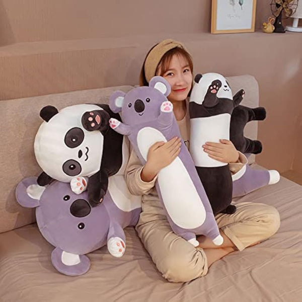 IPENNY 110cm/43.3inch Long Cute Panda Doll Plush Cuddly Toy Sleeping Buddy Pillow Super Soft Stuffed Animals Toy Snuggly Playtime Companions for Kids Valentines Girlfriend