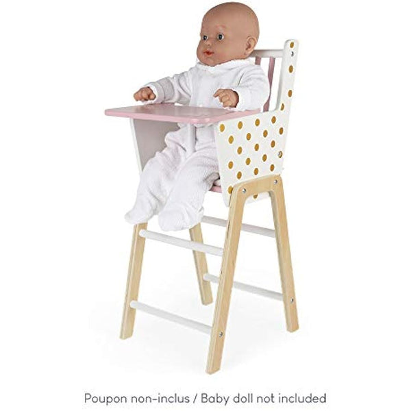 Janod - Candy Chic - Wooden High Chair for Dolls up to 42 cm - Dolls accessories - Suitable for ages 3 and up - J05888