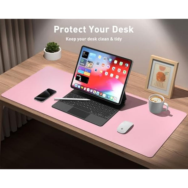 Leather Desk Pad Protector,Mouse Pad,Office Desk Blotter Mat, Non-Slip PU Leather Table Mat,Laptop Desk Pad,Waterproof Desk Writing Pad for Office and Home (91cm x 43cm, Fairy Pink)