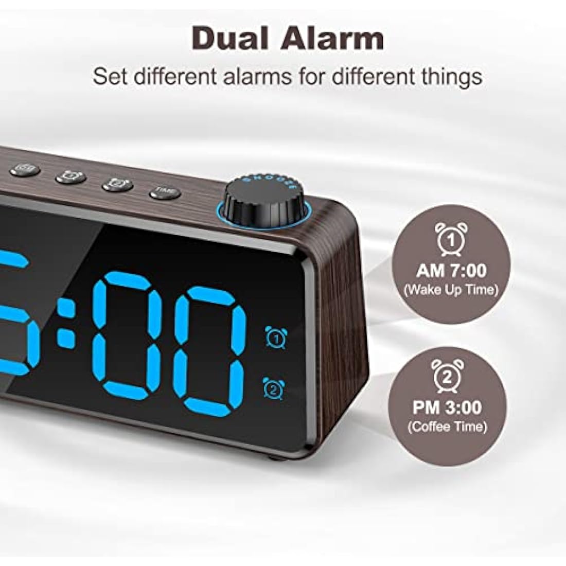 ANJANK Bedside Radio Alarm Clock - 0-100% Dimmer, Dual Alarm with Weekday or Weekend Mode, USB Charger, Easy to Set, Mains Power with Battery Backup, Large Display Easy to Read Across The Room