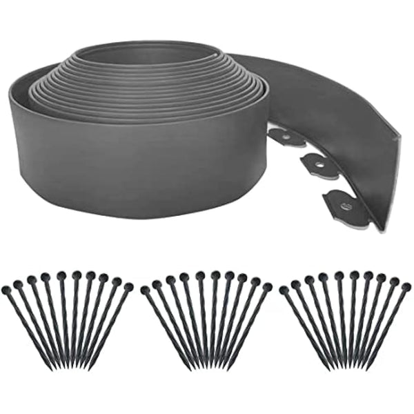 Flexible Garden Edging Borders 10m,Landscape Edging [Extra Tall 10cm High]with 30pcs Stakes, No Dig Garden Border Lawn Edging Mini Plastic Fence for Flowerbeds,Grass-Grey