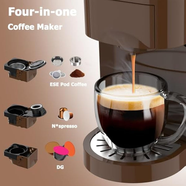 4 in 1 Espresso Single Serve Coffee Machine for Nespresso Original/Dolce Gusto/L’OR/Ground Capsule and ESE Coffee Pods,19Bar Multi-Capsule Coffee Machine AC-513K