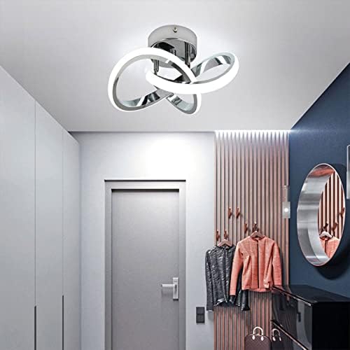 HOUZEE Ceiling Lamp Small Elegant Unique Silver Ceiling Light Fixture for Aisle Entrance LED Ceiling Lights for Hallway Cold White Light 22W