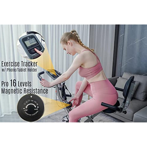 AceFuture 4-IN-1 Exercise Bikes for Home Use, Folding Indoor Stationary Cycling Bike with Arm/Leg Workout Bands,16 Levels Magnetic Resistance Fitness Bicycle with Hand Pulse and Phone/Tablet Holder