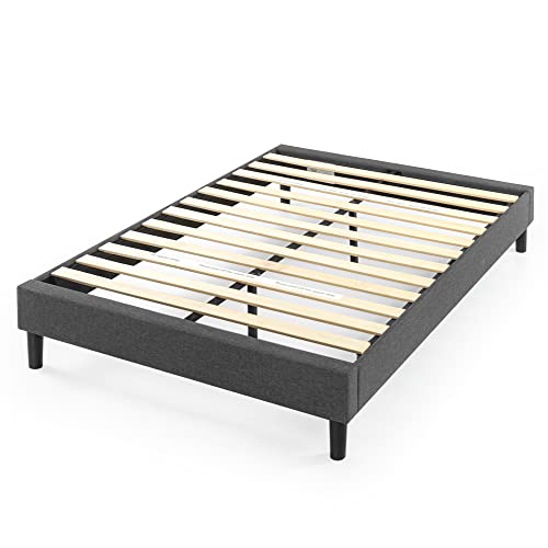 Zinus Curtis Super King Bed frame - Bed 180x200 cm - 35 cm Height - Upholstered Platform Bed frame with Wood slat support - Grey