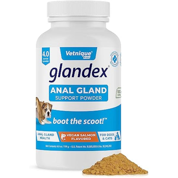 Glandex Dog & Cat Anal Gland Sac Fiber Supplement Powder With Pumpkin, Digestive Enzymes & Probiotics – Vet Recommended Healthy Bowels & Digestion - Boot The Scoot by Vetnique Labs (114g)