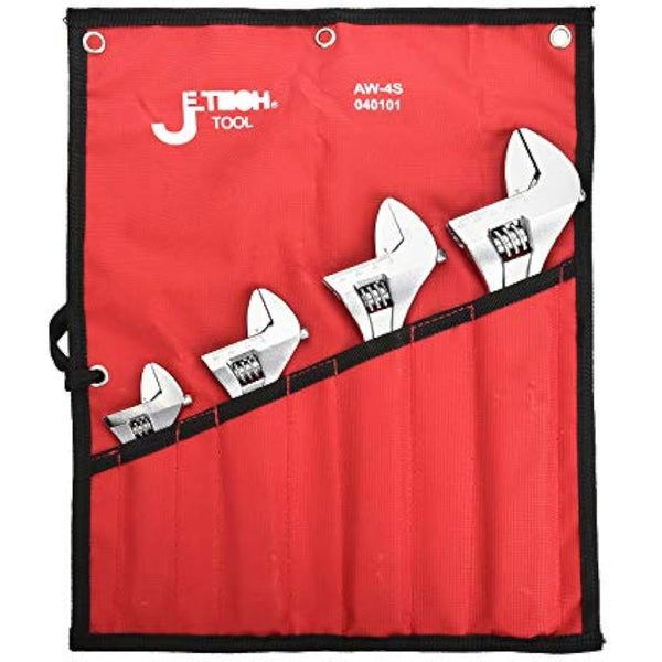 Jetech 4pcs Adjustable Spanner Set, Metric + SAE Professional Heavy Duty Adjustable Wrench Set Include 6in, 8in, 10in, 12in, Industry Grade Shifter Spanners with Large Opening, Roll-up Pouch