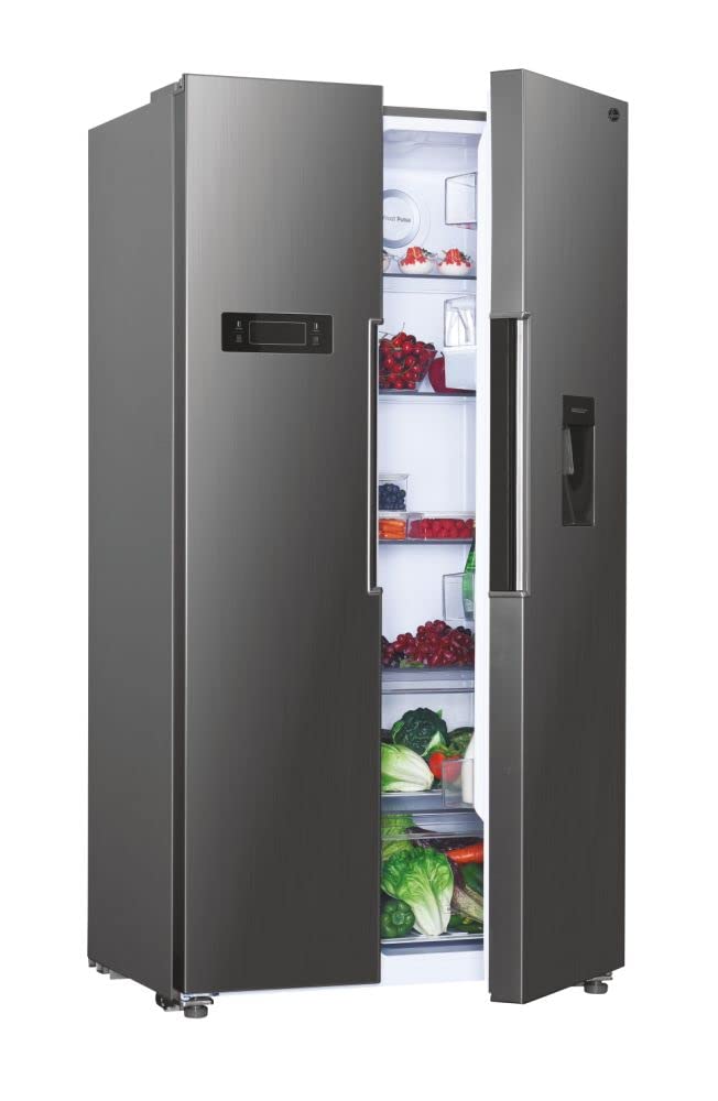 Hoover H-FRIDGE 500 MAXI Freestanding American Fridge Freezer with Water Dispenser, Side by Side, Total No Frost Technology, E Class, 532L Total Capacity, Inox, 91x67x177 cm - HHSBSO6174XWDK-1