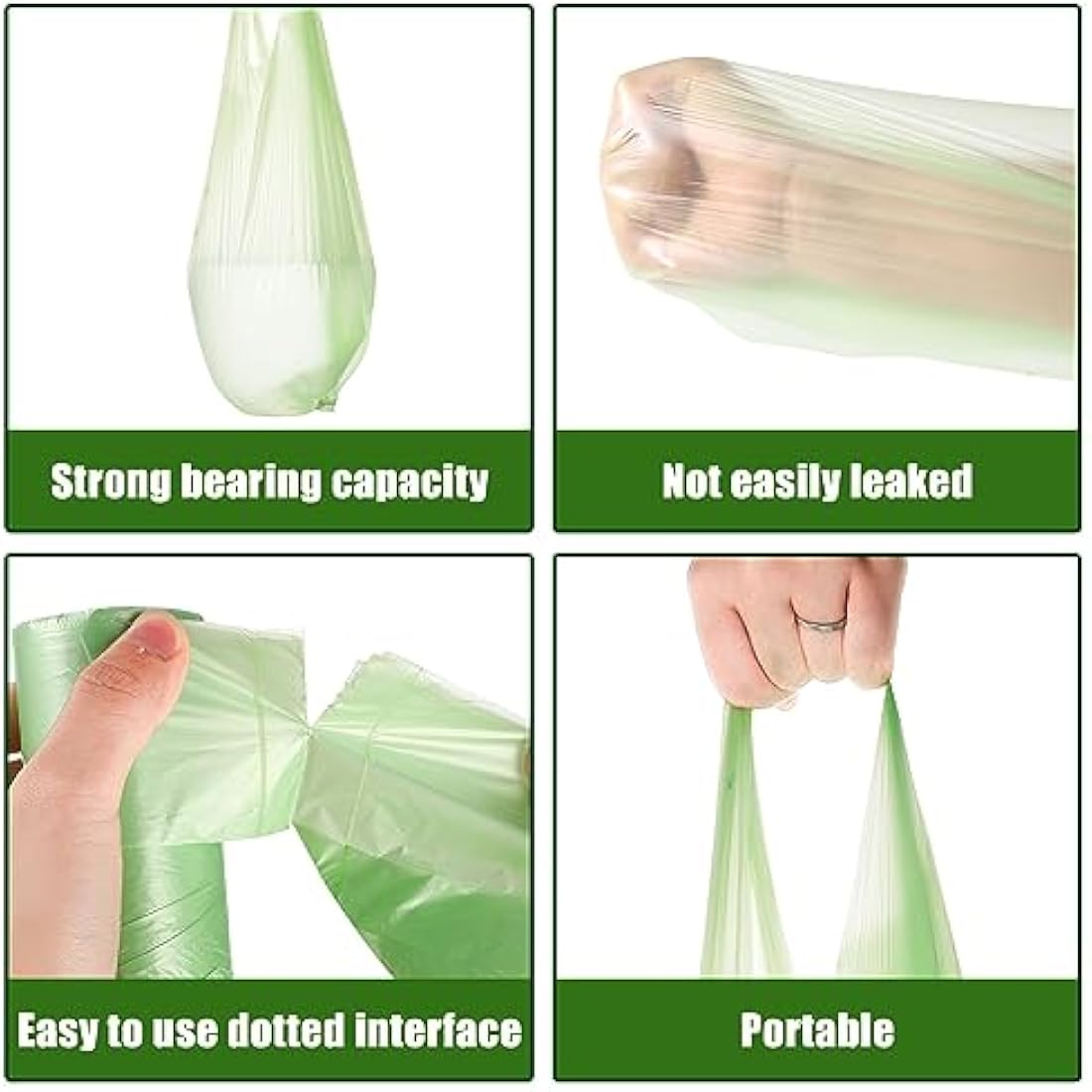 100 x 10 Liter Green Bin Bags, 18.9 * 23.2in Portable Food Waste Bag Small Kitchen Bin Liners Food Caddy Bag with Handle for Office Bathroom Kitchen Garbage
