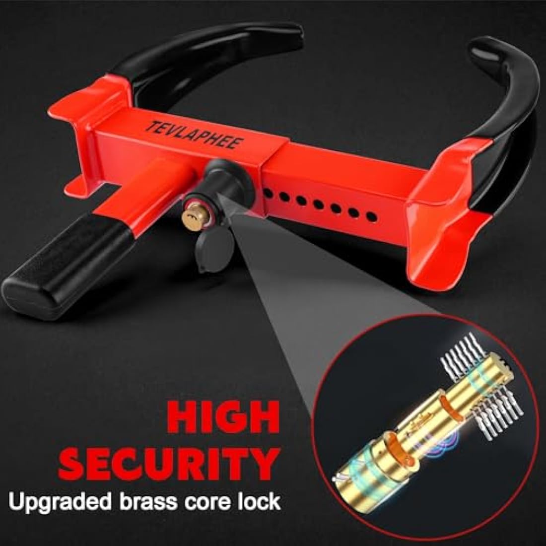 Tevlaphee Wheel Clamp Lock Heavy Duty Anti-Theft, Adjustable Security for Cars, Vans, Motorhomes (Fits 7-11" Tyres), Weatherproof & Vandal-Resistant Design (Black&Red)