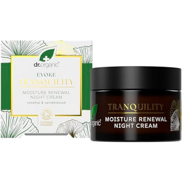 Dr Organic Evoke Tranquility Moisture Renewal Night Cream, Rich Moisturiser for Soft, Smooth Skin, with Rosehip & Sandalwood, Certified Organic, 50ml