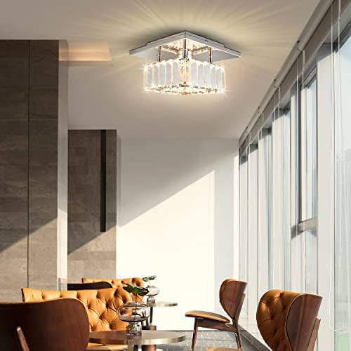 diisunbihuo Mini Crystal Chandelier Big Crystal Ceiling Lamp Square LED Pendant Light for Hallway Stairecase (Warm White)