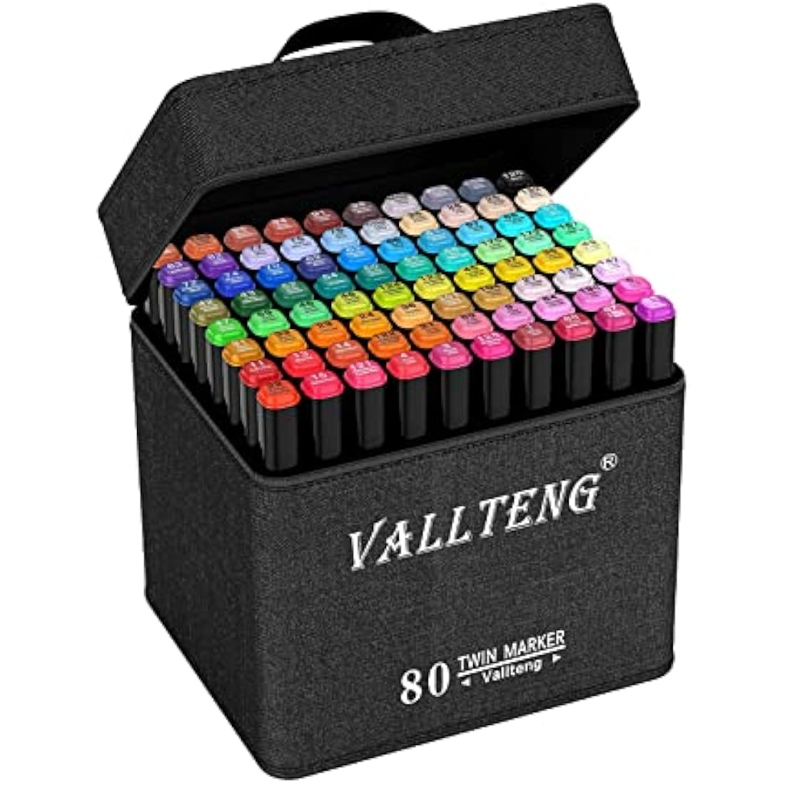 Vallteng 80 Colors Graphic Marker Pen Art Sketch Twin Marker Pen Permanent Graffiti Coloring Pens for Drawing, Sketching, Anime and Manga with Carrying Case