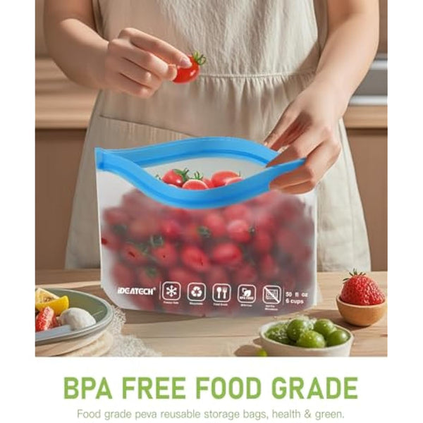 IDEATECH 20 Pack Reusable Freezer Bags, BPA Free Sandwich Bag, Reusable Silicone Food Storage Bag Leak Proof Airtight Container for Lunch, Snacks, Fruits and Vegetables