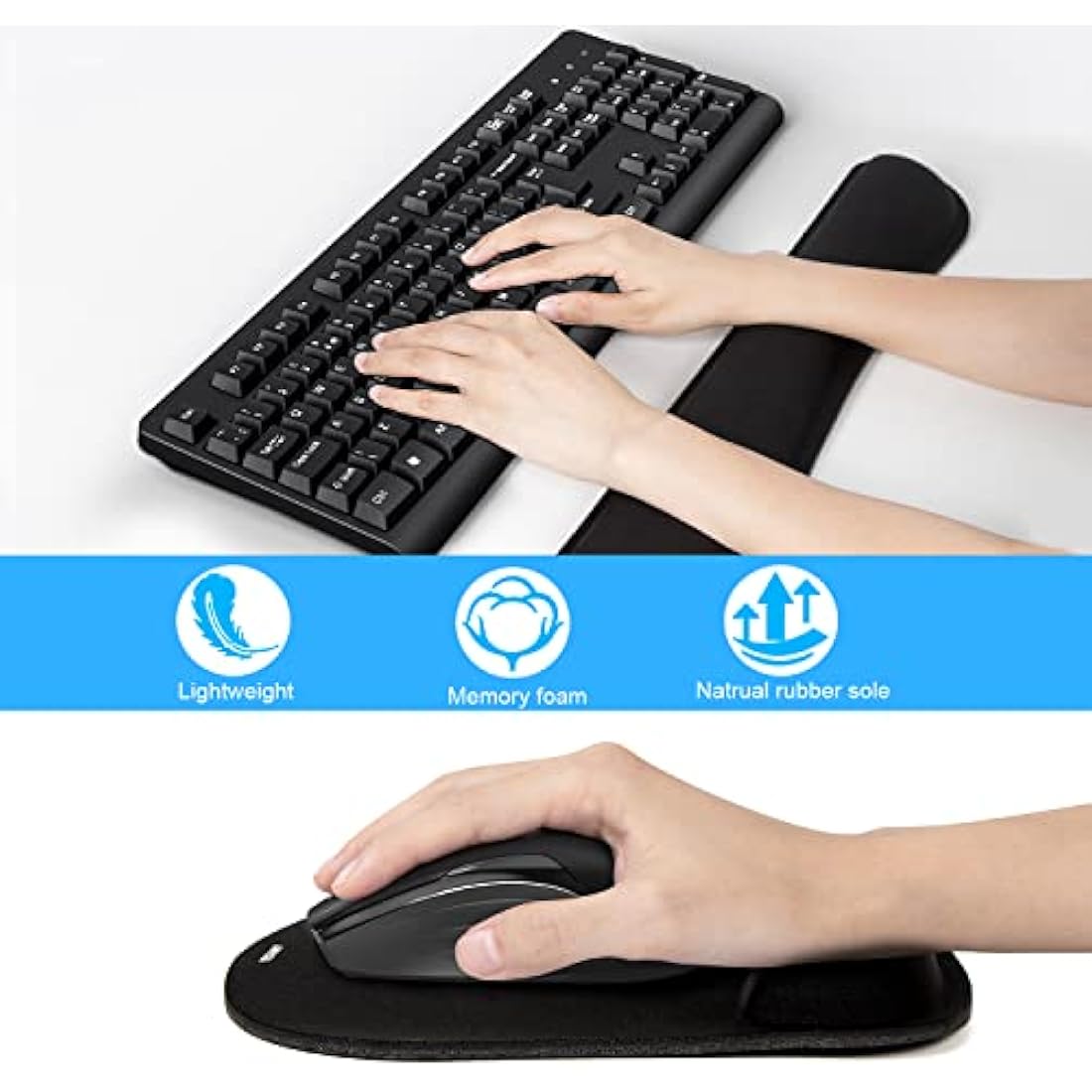 TECKNET Wrist Rest Mat, Keyboard and Mouse Wrist Support Pad Set, Comfortable Memory Foam Mouse Mat with Wrist Cushion Support, Anti-Slip Ergonomic Mouse Pad for Computer Laptop Working Gaming