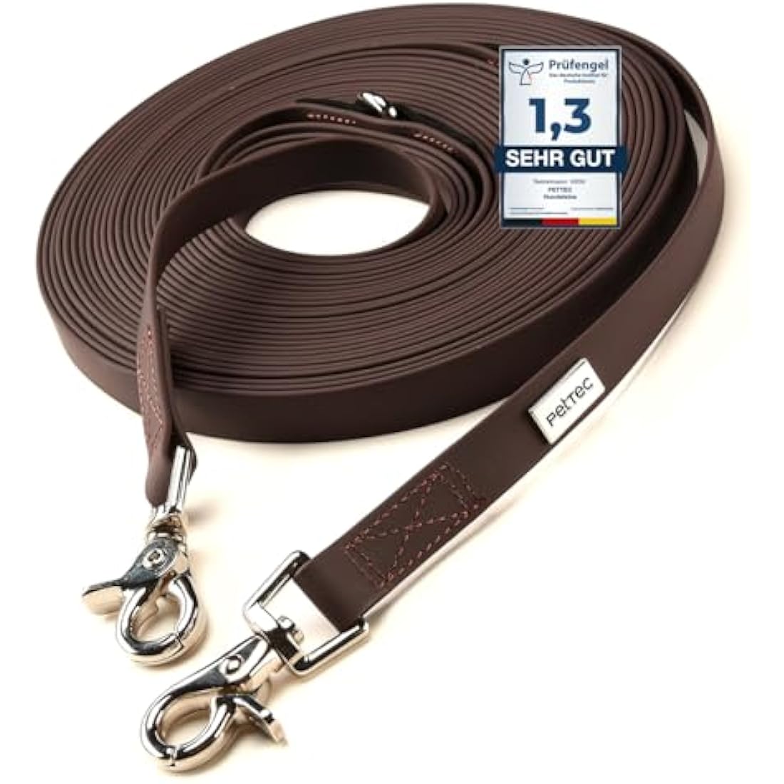 PetTec Dog Leash * 2m / 5.5ft & 10m / 33ft* Slim Edition, Comfortable to Handle, Tear Resistant, Strong Trioflex Material, Weatherproof, Robust Lead Line for Dogs Up to 50kg (Brown, 10m / 33ft)