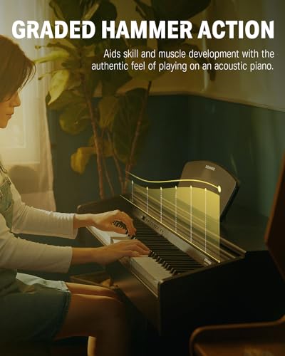 Donner Digital Piano 88 Key Weighted DDP-100 88-Key Weighted Action Digital Piano, Beginner keyboard piano Bundle with Furniture Stand, Power Adapter, White